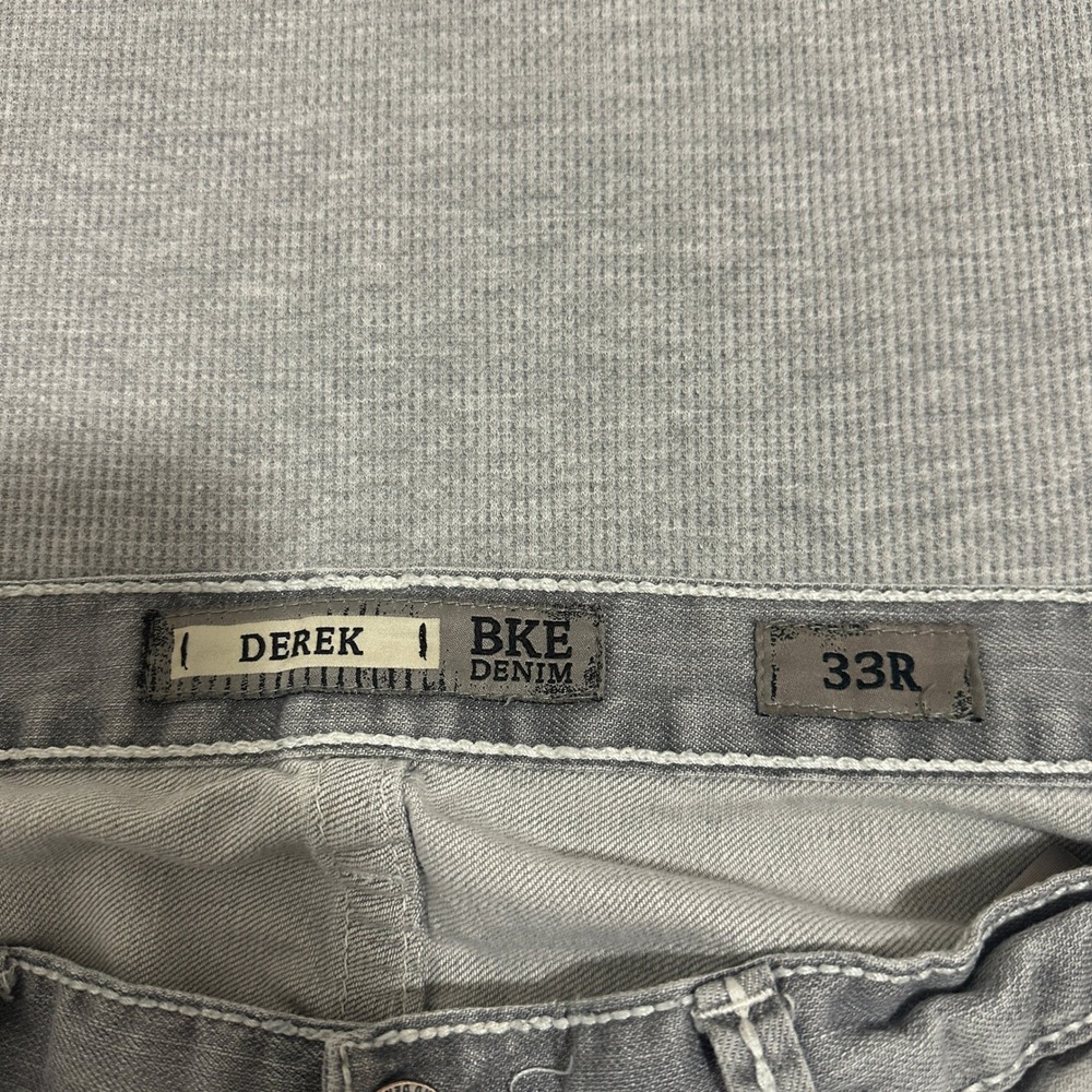 BKE Derek Straight Mens Gray Distressed Jeans 33R ABM12037 Thick Stitch - Picture 16 of 16